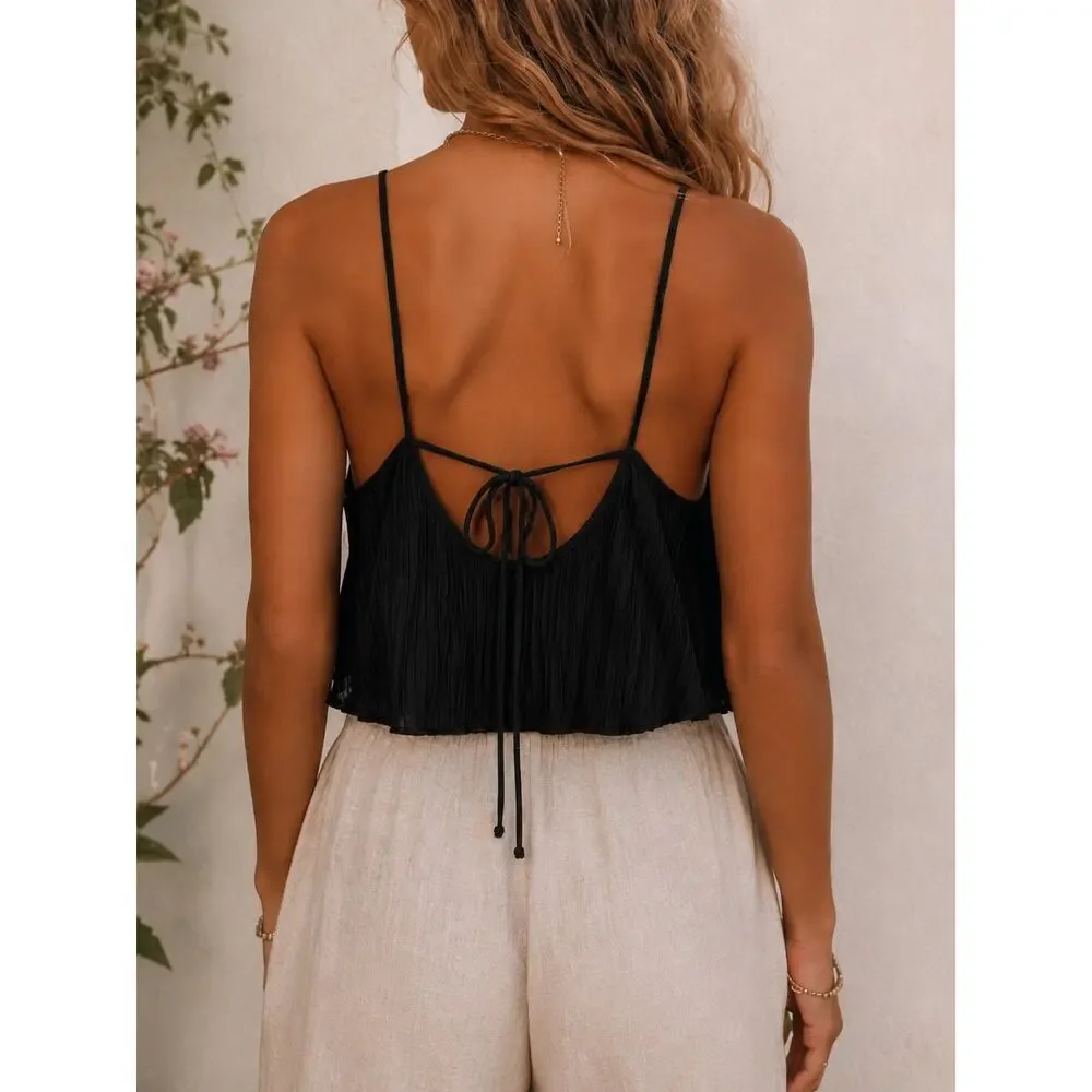 Free People Intimately Ribbed Swing Cami Tank Top Black Boho Coastal Cropped S